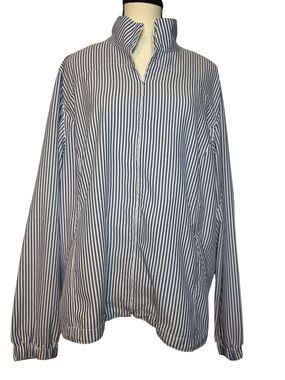 Orvis Women’s size XL full zip blue and white striped seersucker jacket